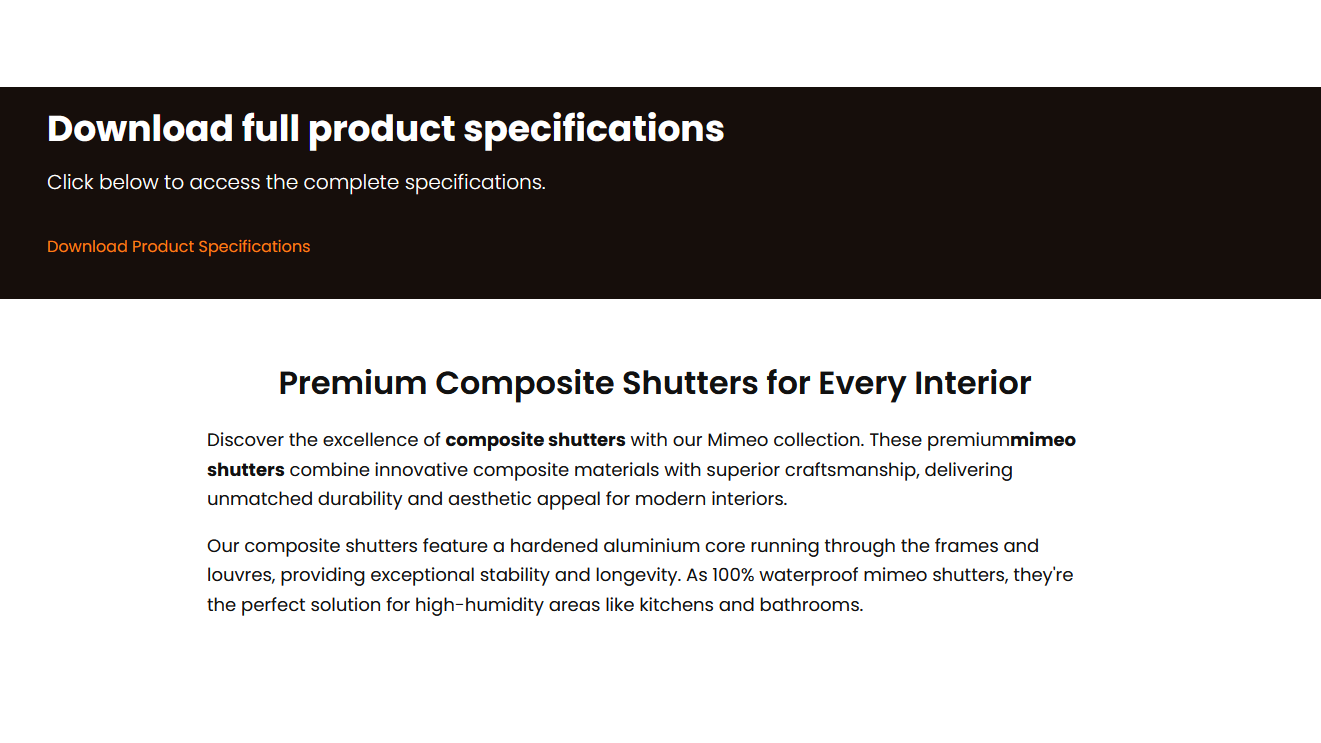 Commercial trade catalogue and plantation shutter product specifications