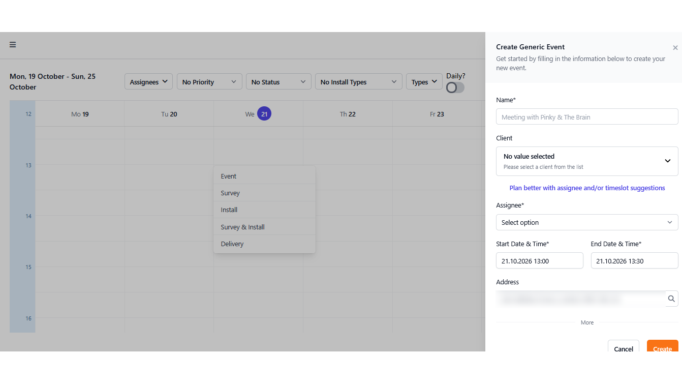 Smart survey appointment scheduling with Google Maps distance matrix routing