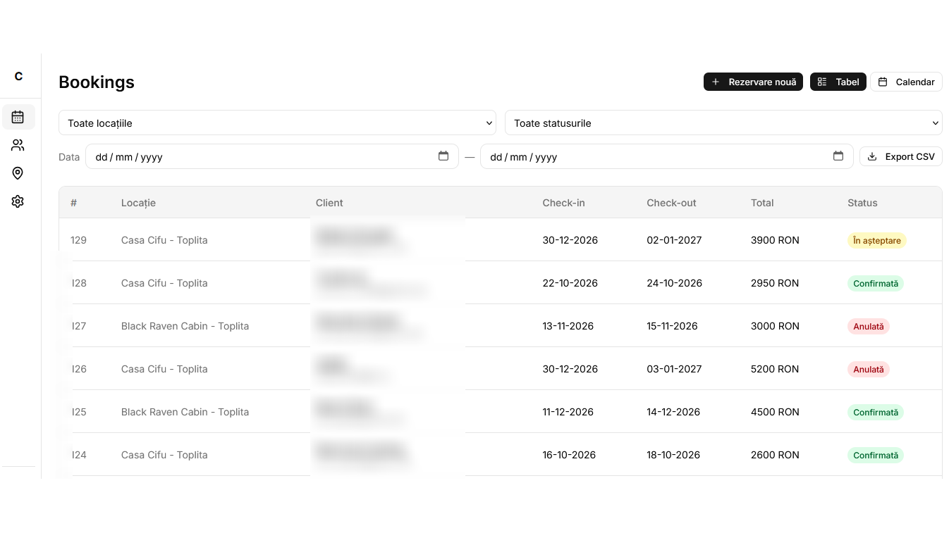 Tourism Bookings Management System dashboard and multi-chalet reservations calendar