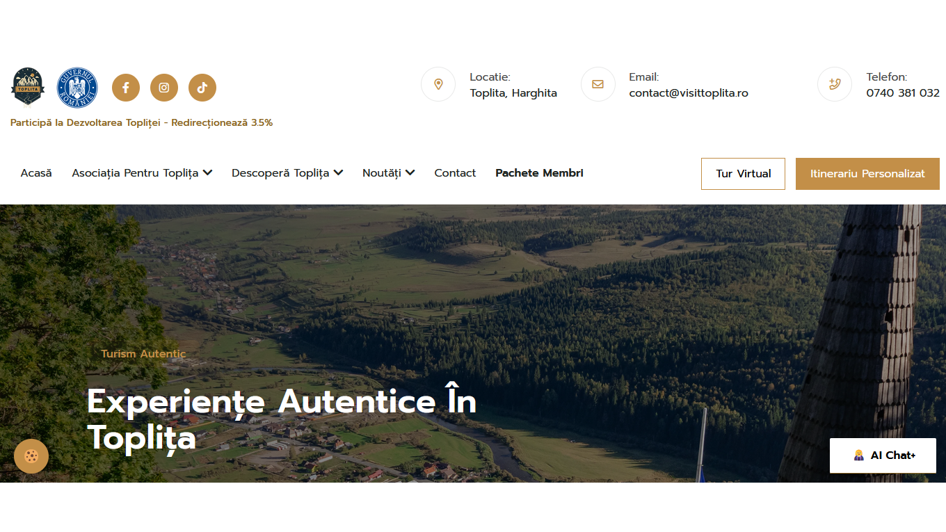 Interactive Mapbox map showing Toplița attractions, ski slopes, and local accommodation