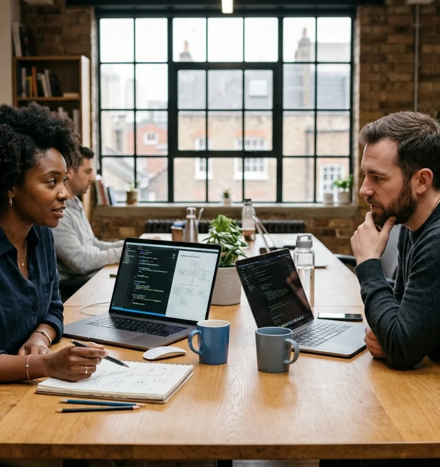 Senior technology team collaborating in a London creative technology studio